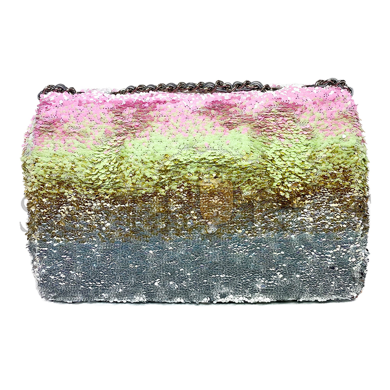 CHANEL PINK GREEN SILVER SEQUINS MINI FLAP BAG (20*14*5cm) CHANEL PINK GREEN SILVER SEQUINS MINI FLAP BAG (20*14*5cm)
